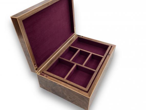 Walnut Burr Jewellery Box - Purple Interior